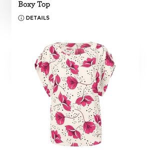 CAbi Floral Pink and White Boxy Top, Size XL